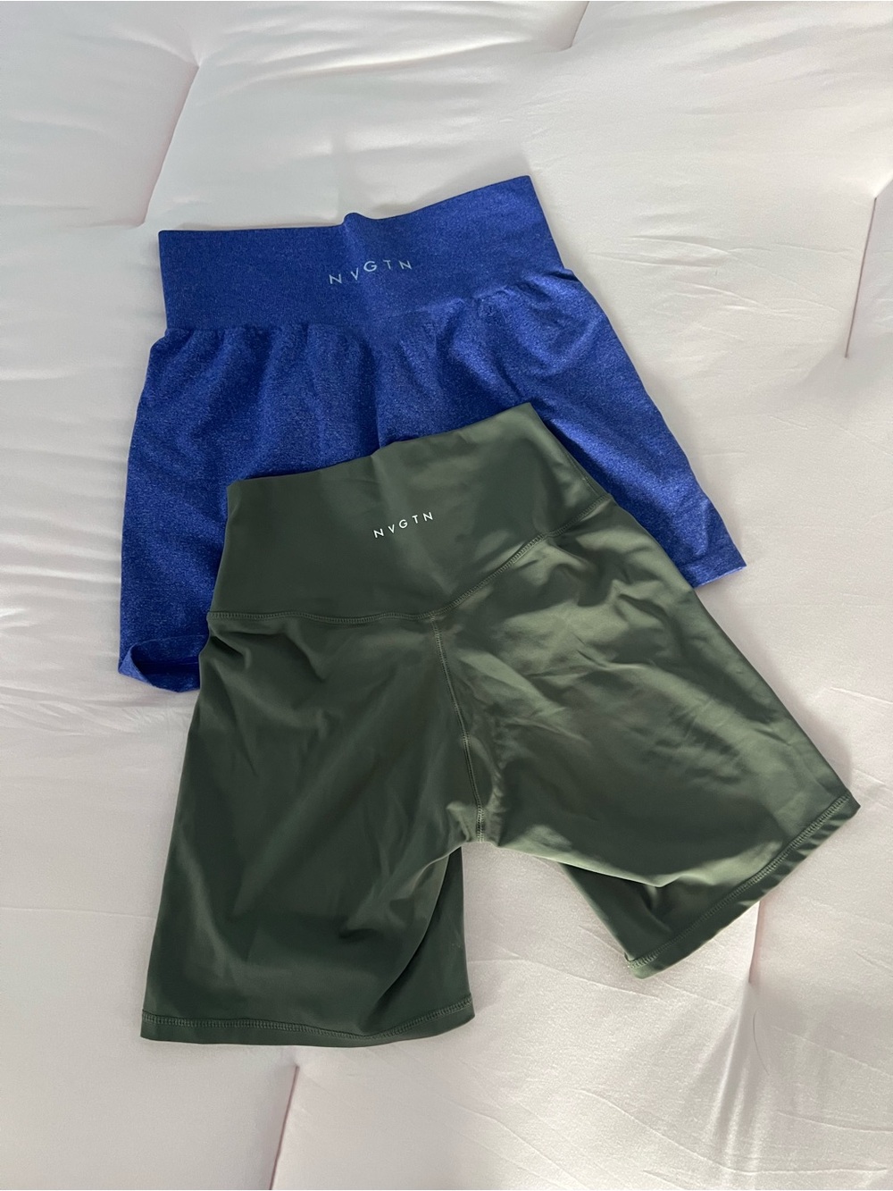 NVGTN High-Waist Women’s Active Shorts - Blue & Olive